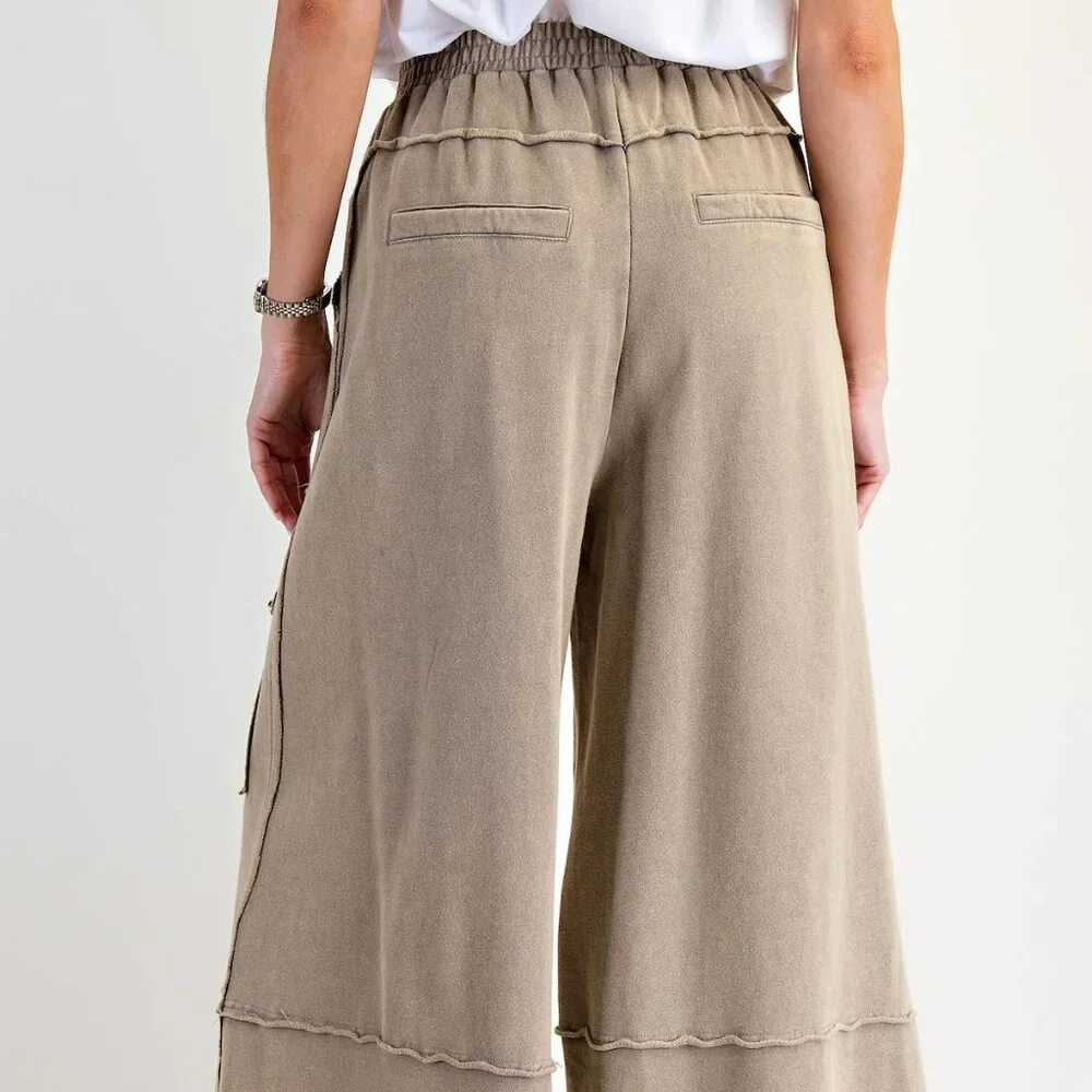 Easel Washed Faded Olive Terry Knit Cargo Pants - Picture 7 of 7